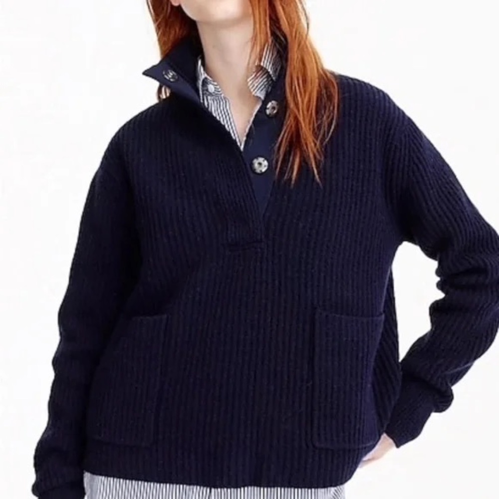 J.Crew Lambswool Quarter Snap-Collar Ribbed Sweater – Army Green – Size Small